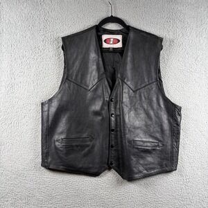 Z1R Men Black Leather Motorcycle Vest Western Yoke Snap Front Size 52 Biker Moto